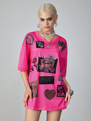 Loose Batwing Printed T-Shirt