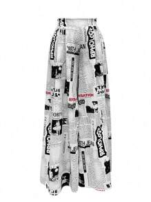 Random Print High Waisted Long Pants