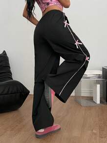 Color Block Drawstring Waist Embroidered Logo Pants