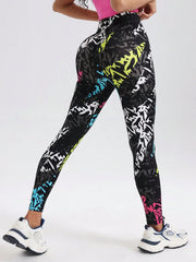 Contrast Color Print High Waist Seamless Sports Legging