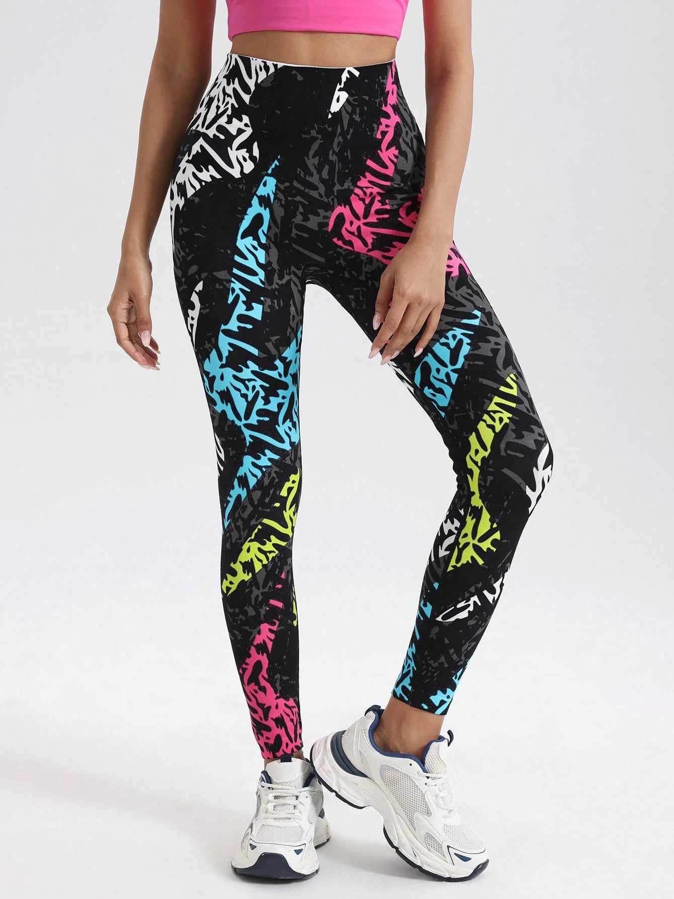 Contrast Color Print High Waist Seamless Sports Legging