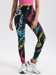 Contrast Color Print High Waist Seamless Sports Legging