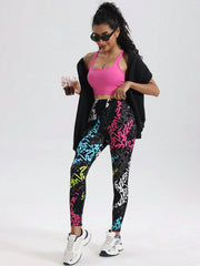 Contrast Color Print High Waist Seamless Sports Legging