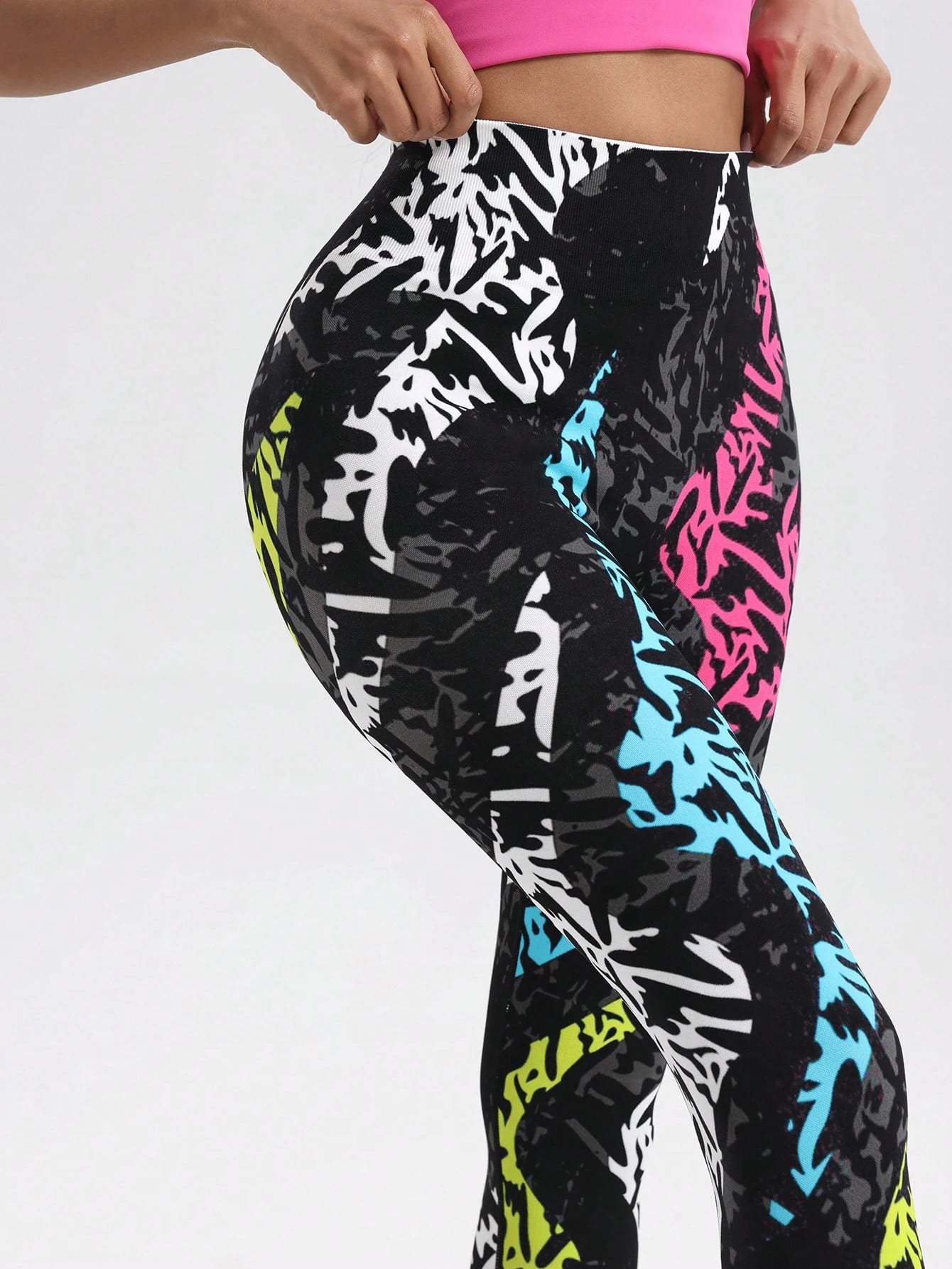 Contrast Color Print High Waist Seamless Sports Legging