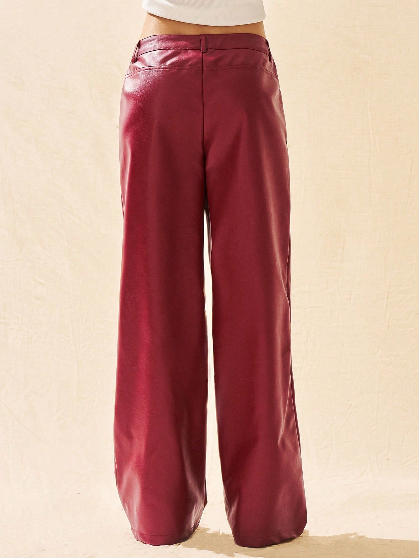 Pocket Loose PU Leather Wide Leg  Pants