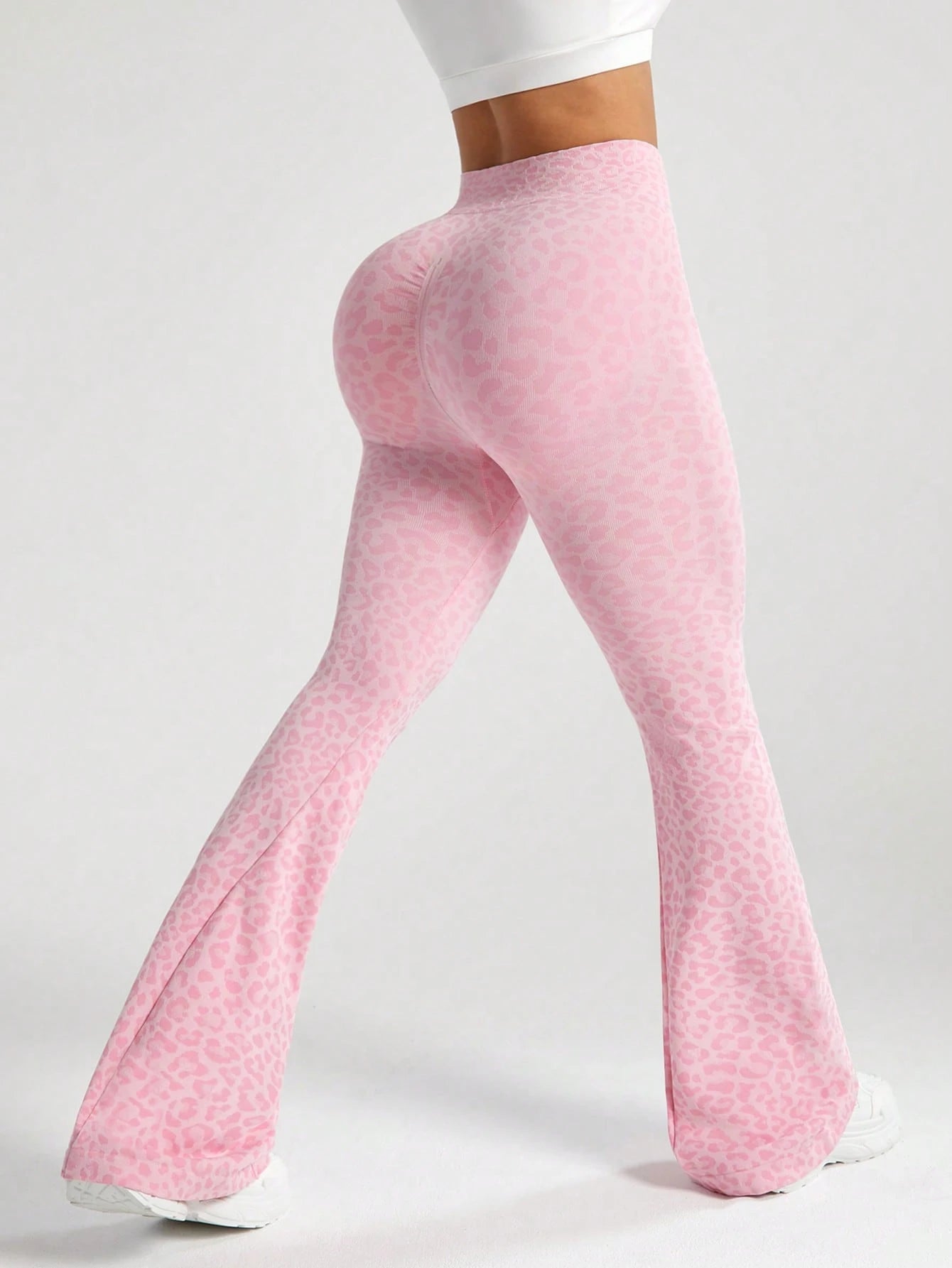 High Stretch  Wide Leg Leopard Print Sports Trousers