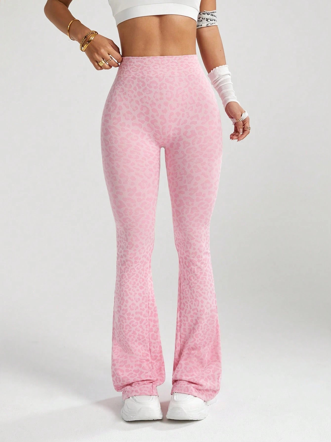 High Stretch  Wide Leg Leopard Print Sports Trousers