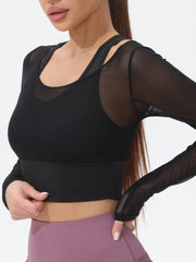 Mesh Long Sleeve Short Yoga T-Shirt With Built-In Padded Bra