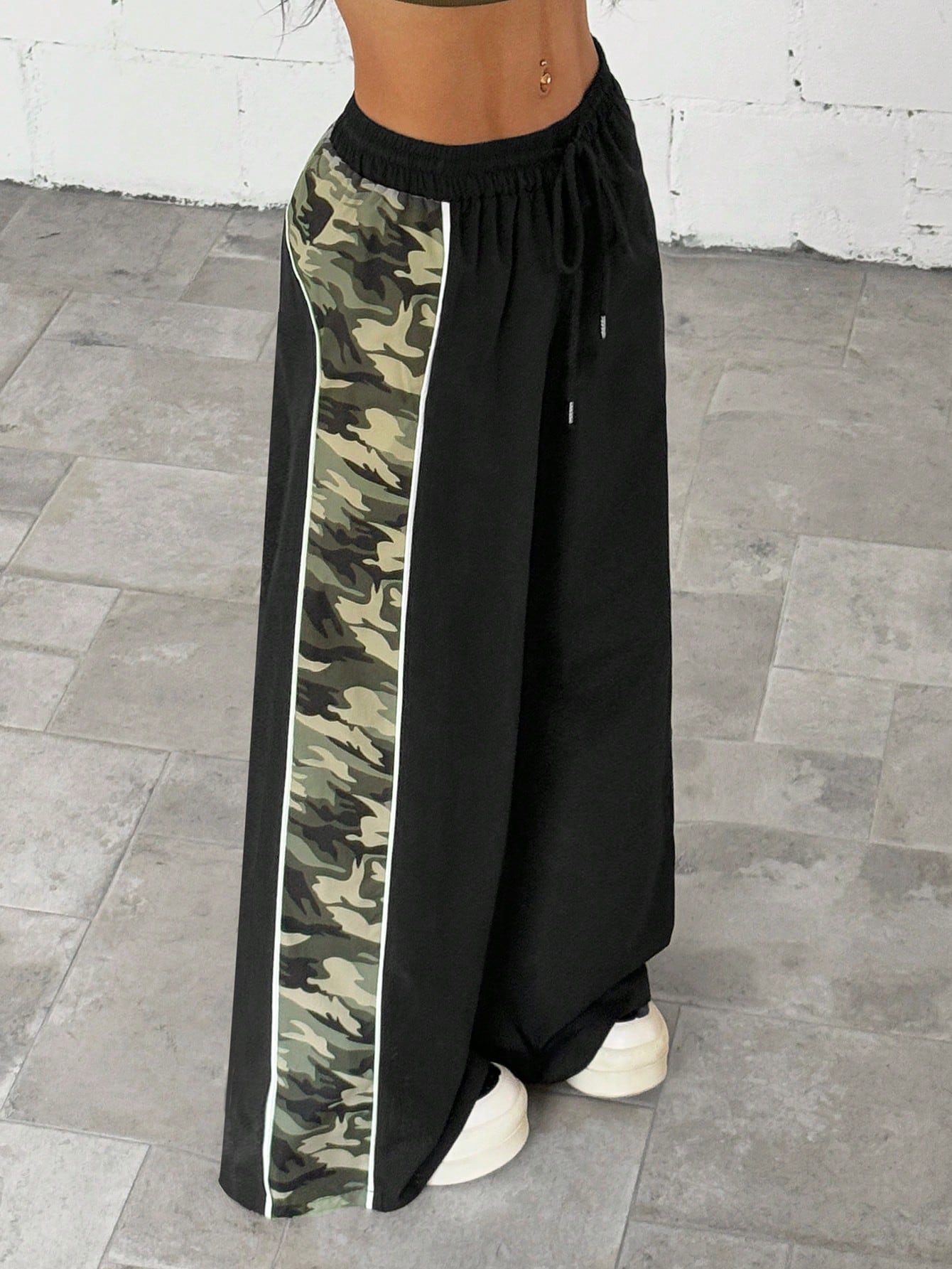 Color Block Camouflage Wide Leg Pants