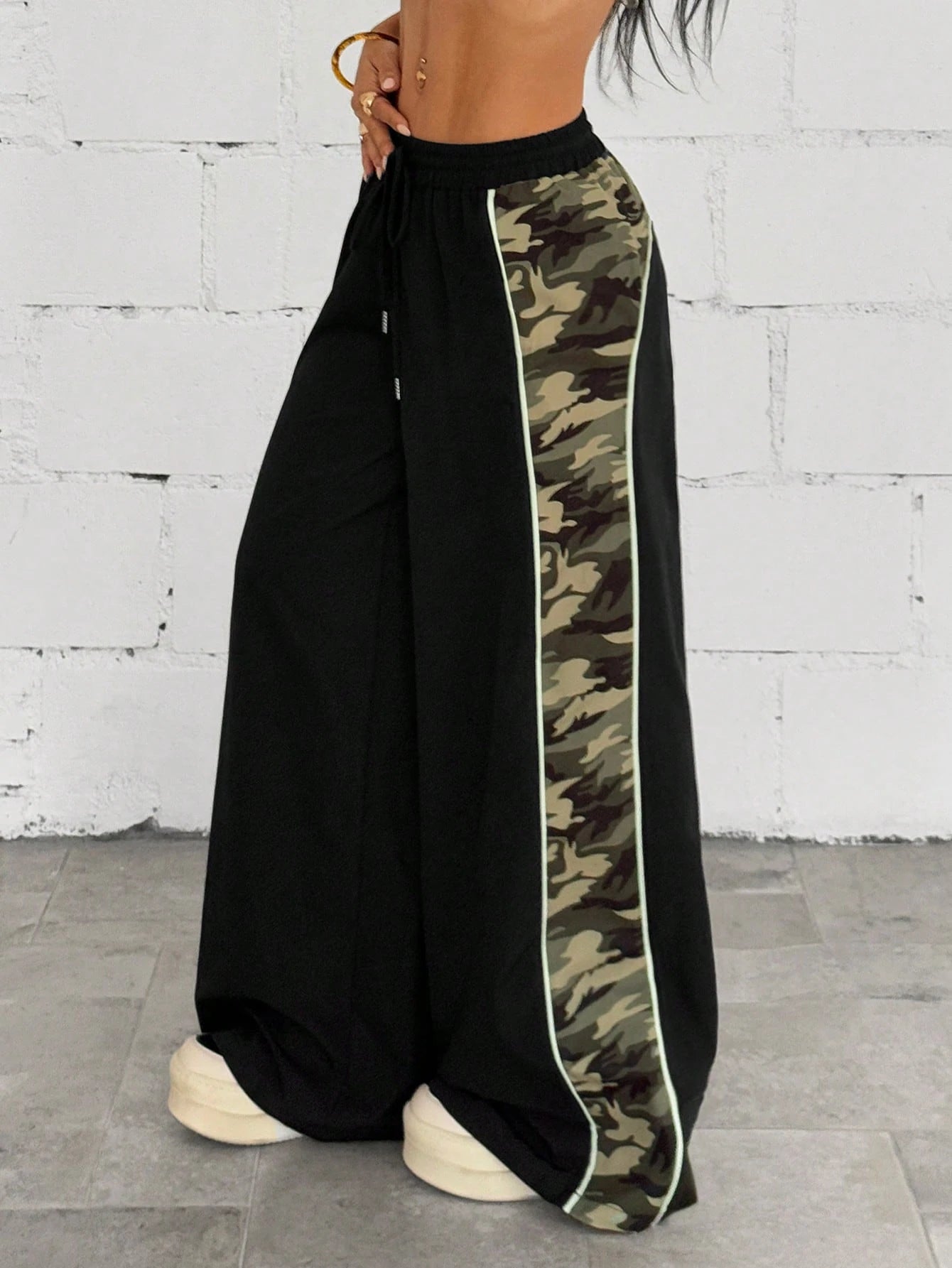 Color Block Camouflage Wide Leg Pants