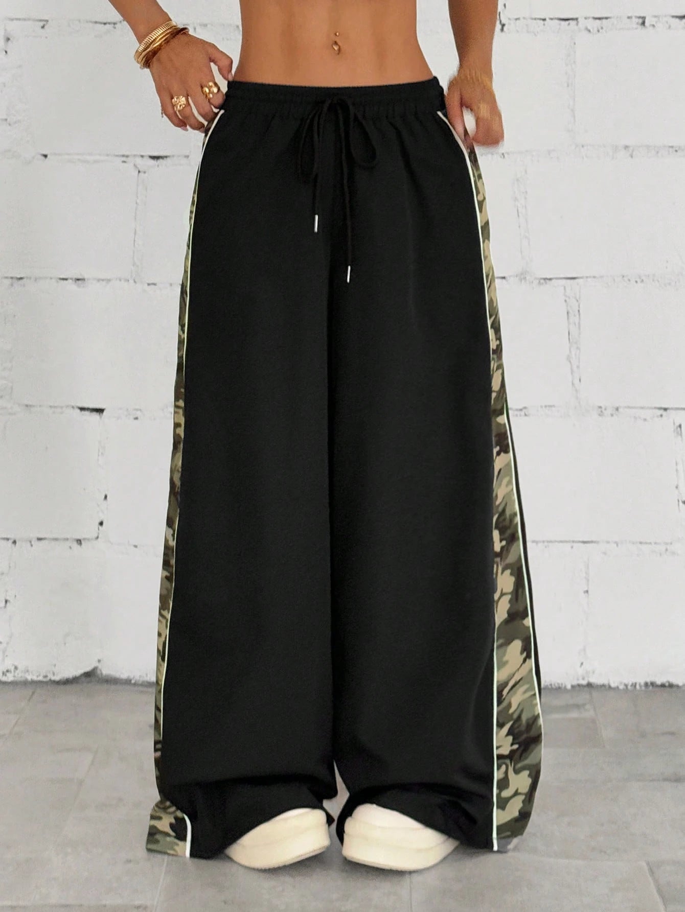 Color Block Camouflage Wide Leg Pants