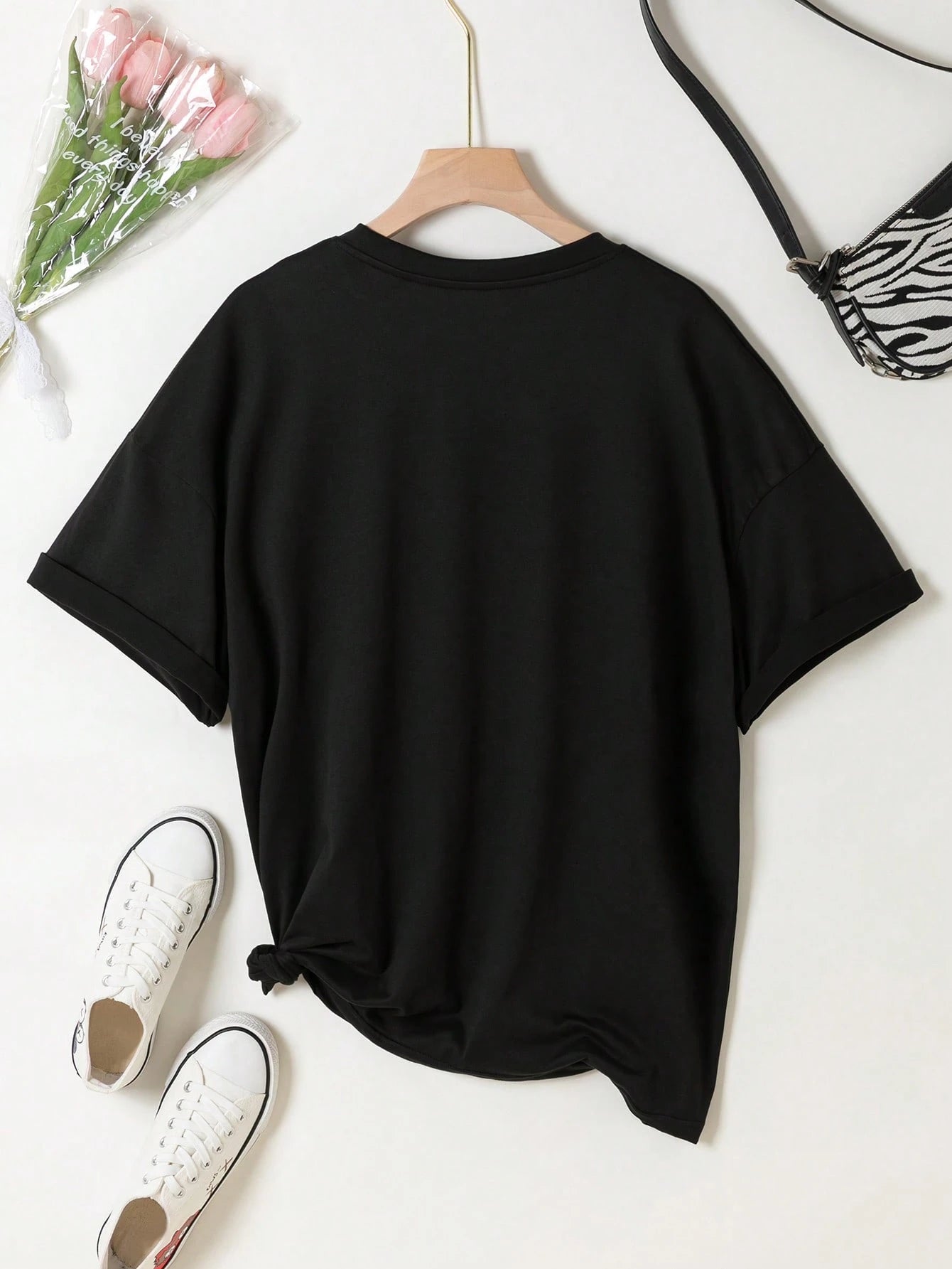 Cat Pattern Dropped Shoulder Round Neck T-Shirt