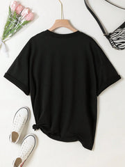 Cat Pattern Dropped Shoulder Round Neck T-Shirt