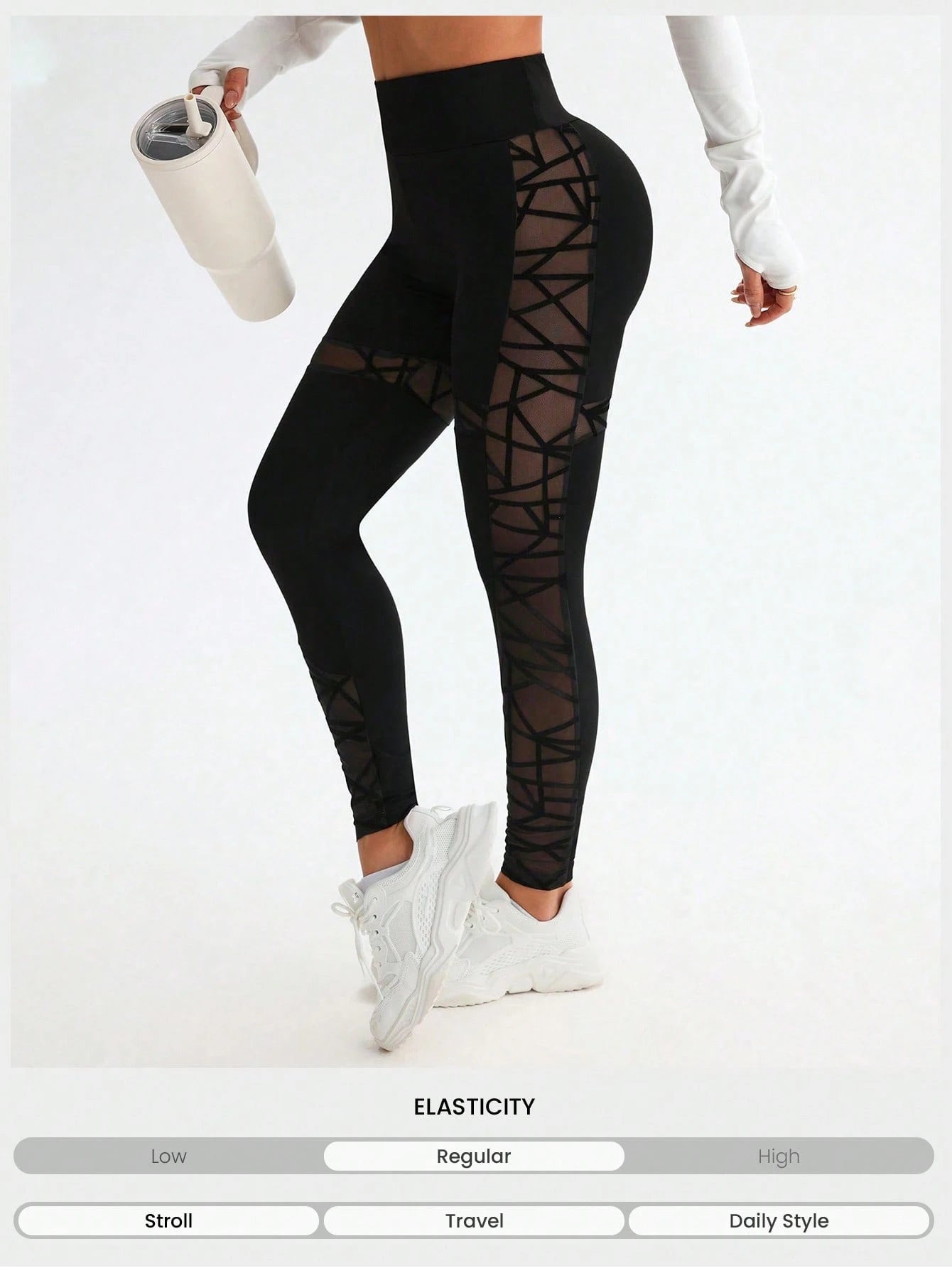 Patchwork Flocked Striped Mesh Sports Leggings