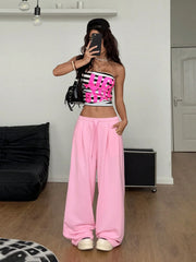 Sparkly Rhinestone Graphics Baggy Low Rise Wide Leg Pants