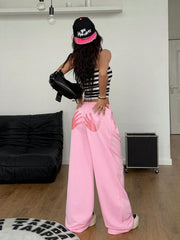 Sparkly Rhinestone Graphics Baggy Low Rise Wide Leg Pants