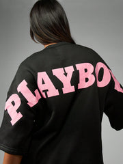 Playboy Oversized Streetwear Back Logo Print  T-Shirt