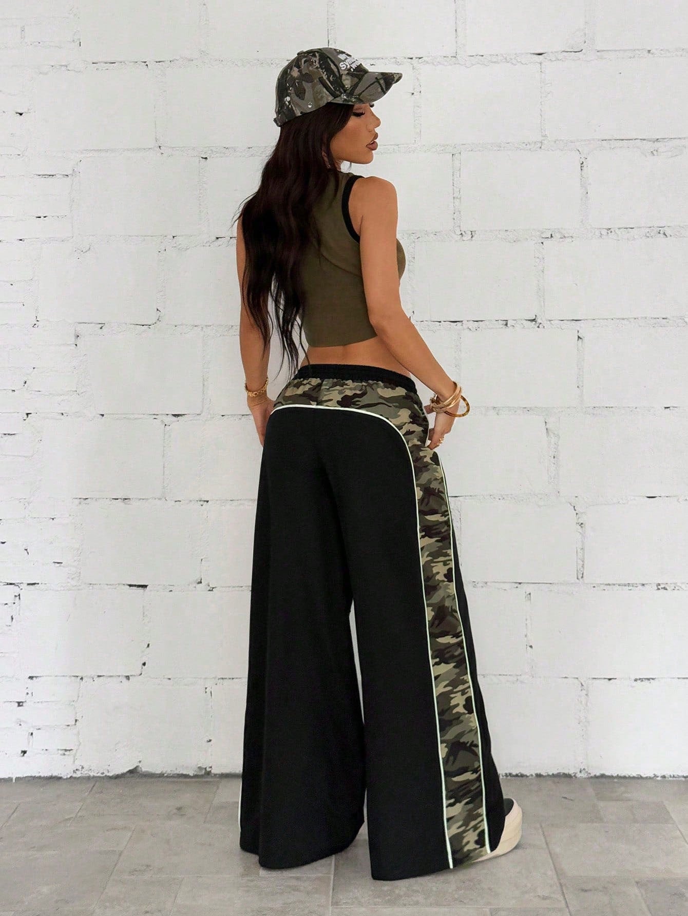 Color Block Camouflage Wide Leg Pants