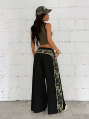 Color Block Camouflage Wide Leg Pants