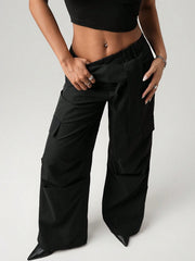 Streetwear Low Waist Loose Wide Leg Trousers With Asymmetrical Waist Belt