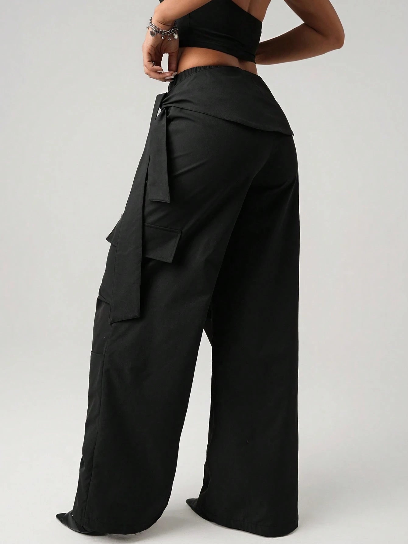 Streetwear Low Waist Loose Wide Leg Trousers With Asymmetrical Waist Belt