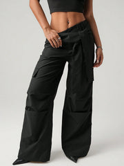 Streetwear Low Waist Loose Wide Leg Trousers With Asymmetrical Waist Belt