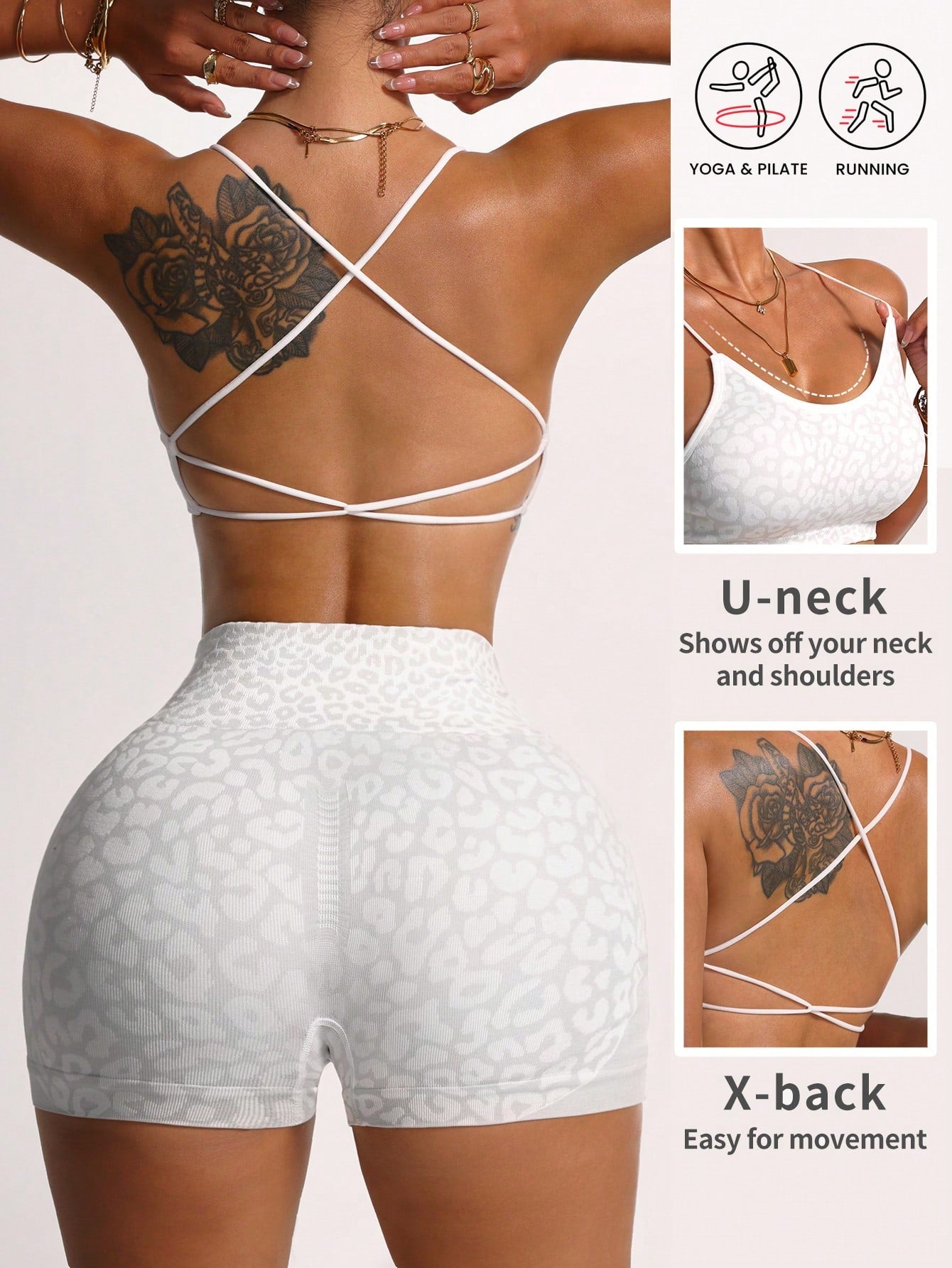 Leopard Print Criss-Cross Twist Strap Sports Bra And Shorts Yoga Set