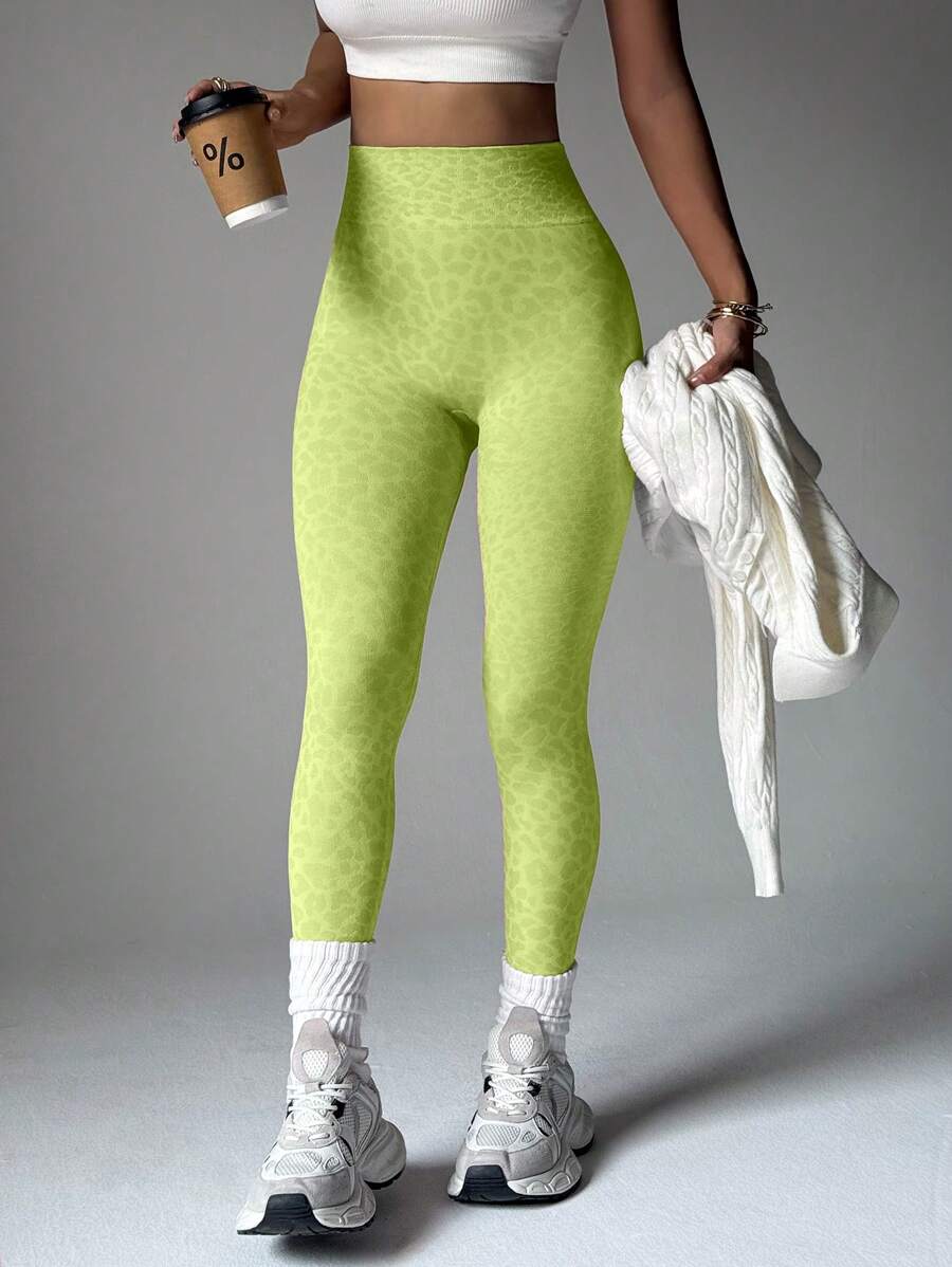 High Waisted Leopard Print Elastic Sports Leggings