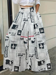 Random Print High Waisted Long Pants