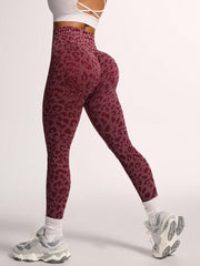 Leopard-Print Jacquard Seamless High-Stretch Sports Leggings