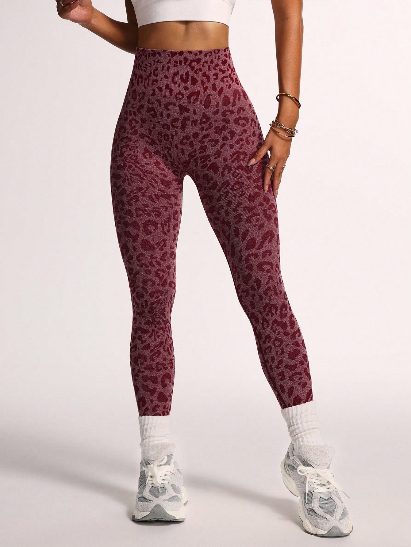Leopard-Print Jacquard Seamless High-Stretch Sports Leggings
