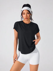 See Through Flocked Mesh Patchwork Short Sleeve Sports T-Shirt