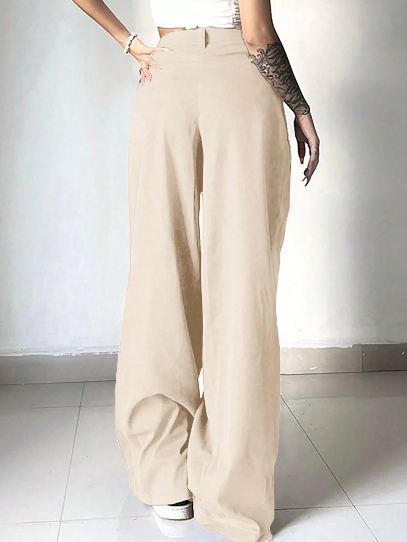 Solid Color Loose Fit Wide Leg Pants