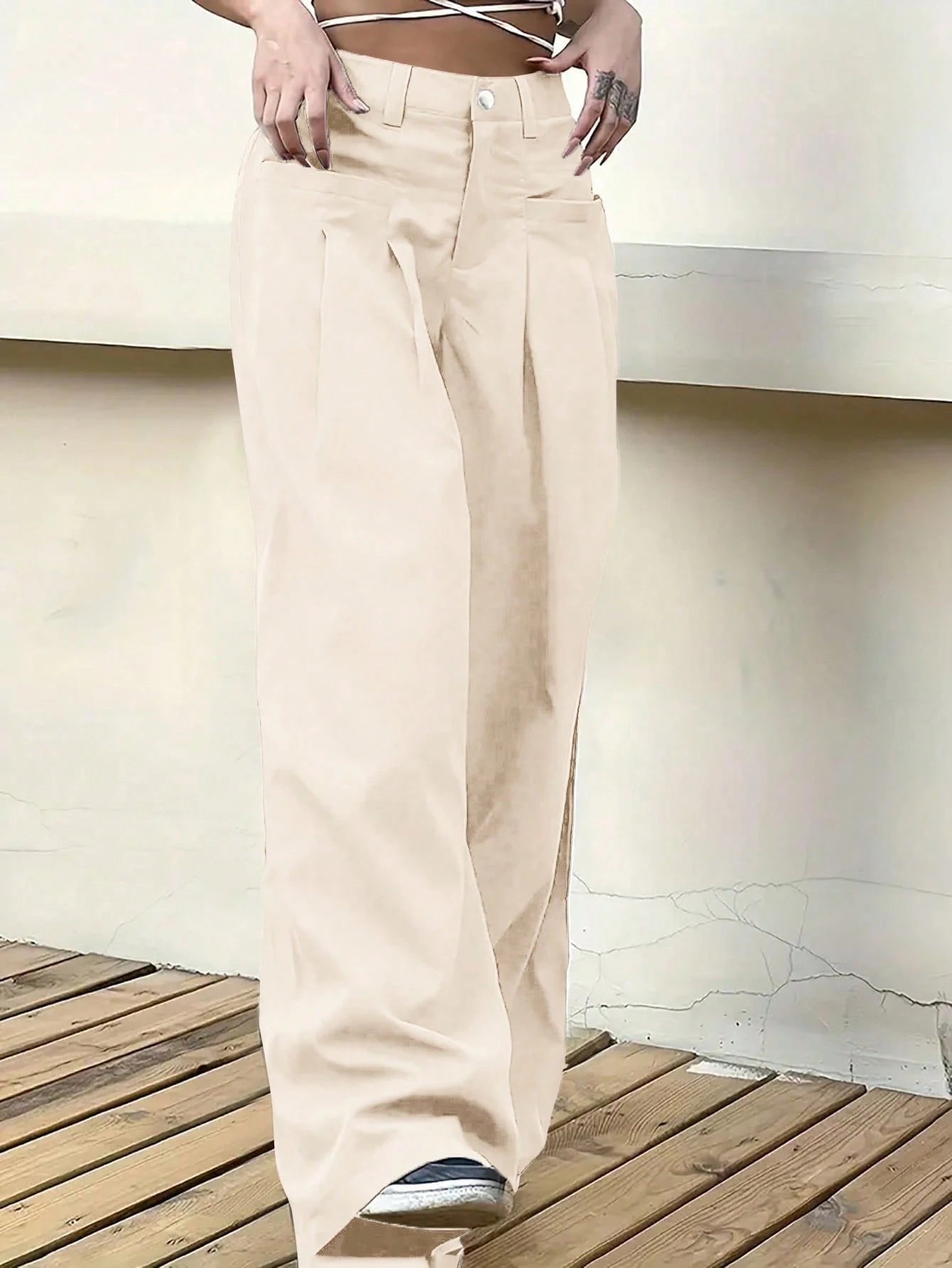 Solid Color Loose Fit Wide Leg Pants