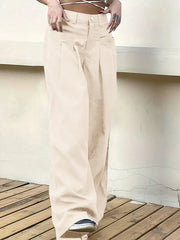Solid Color Loose Fit Wide Leg Pants