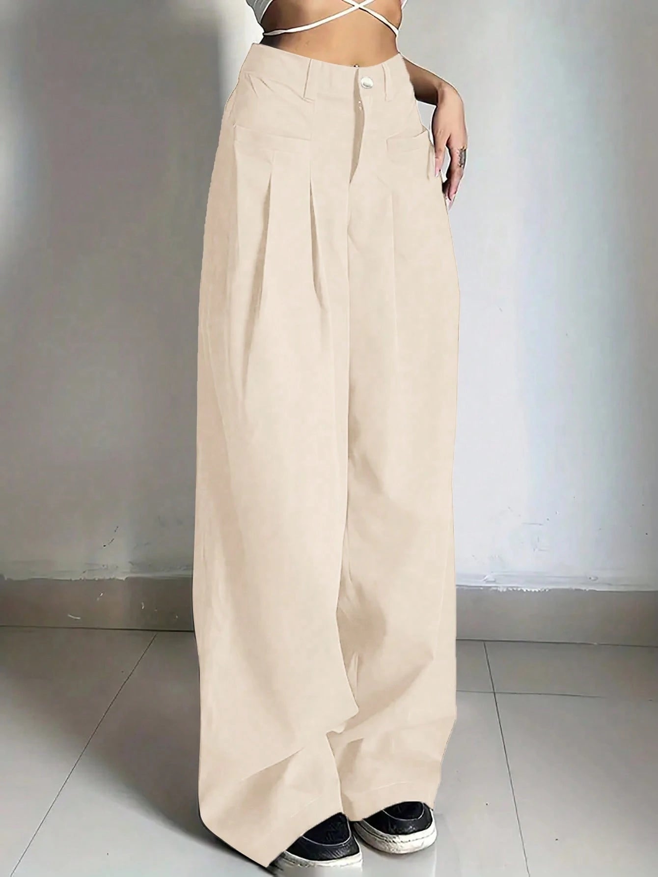 Solid Color Loose Fit Wide Leg Pants