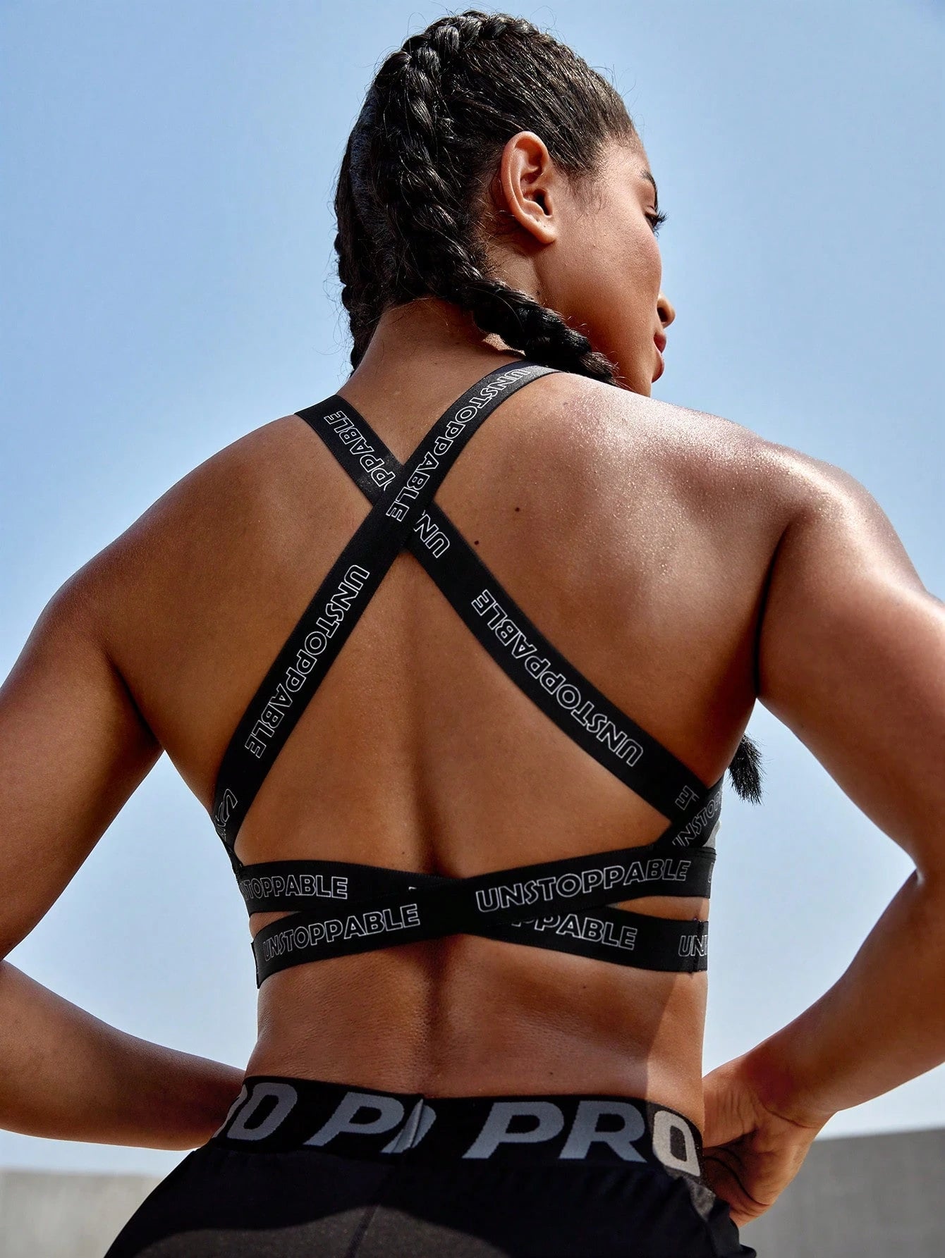 Letter Print Crisscross Back Sports Bra