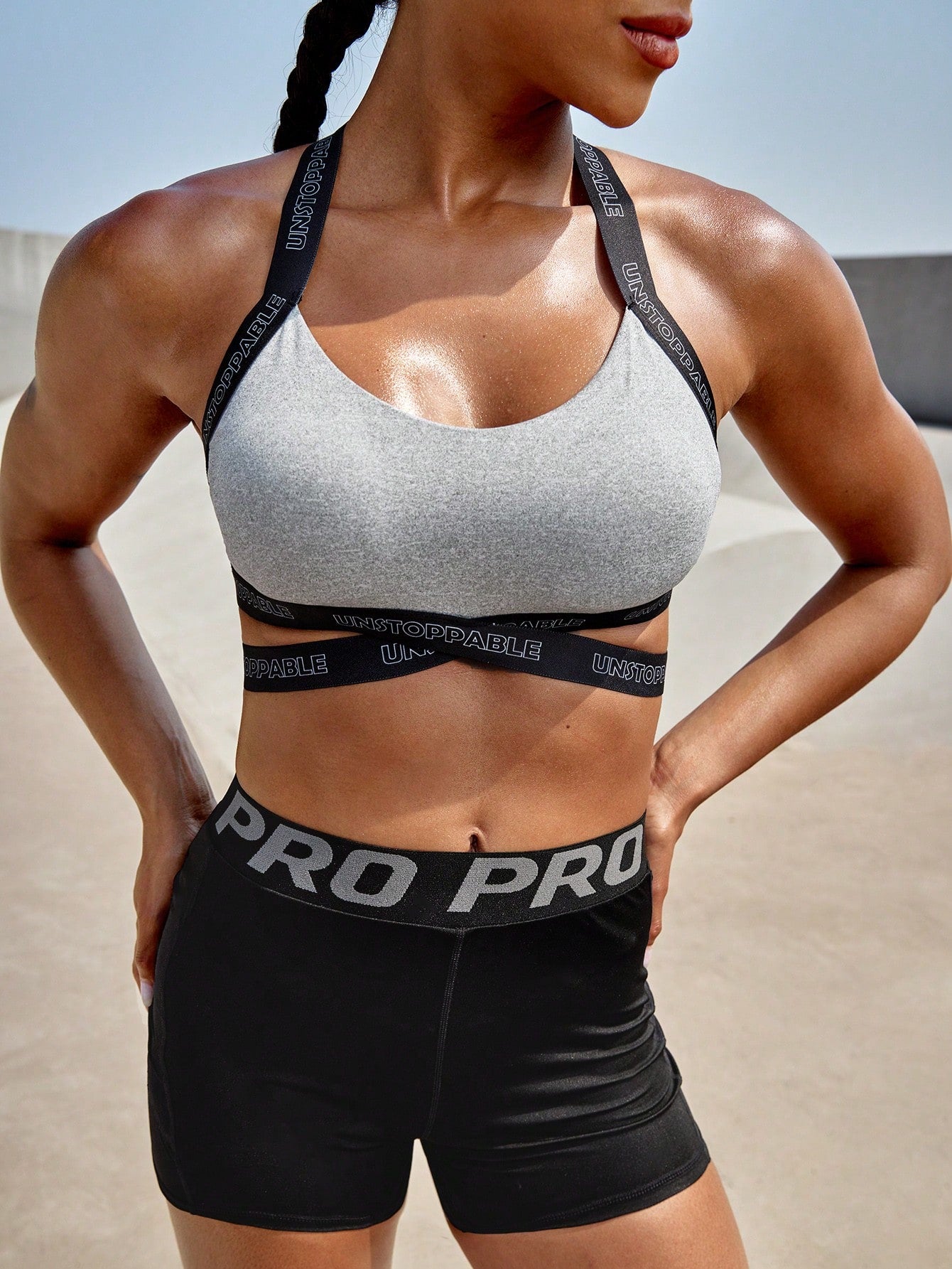 Letter Print Crisscross Back Sports Bra