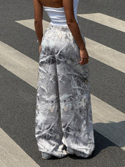 Leaf Printed Knit Wide Leg Pants
