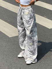 Leaf Printed Knit Wide Leg Pants