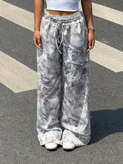 Leaf Printed Knit Wide Leg Pants