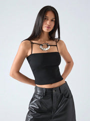 Metallic Decorative Thin Strap Top