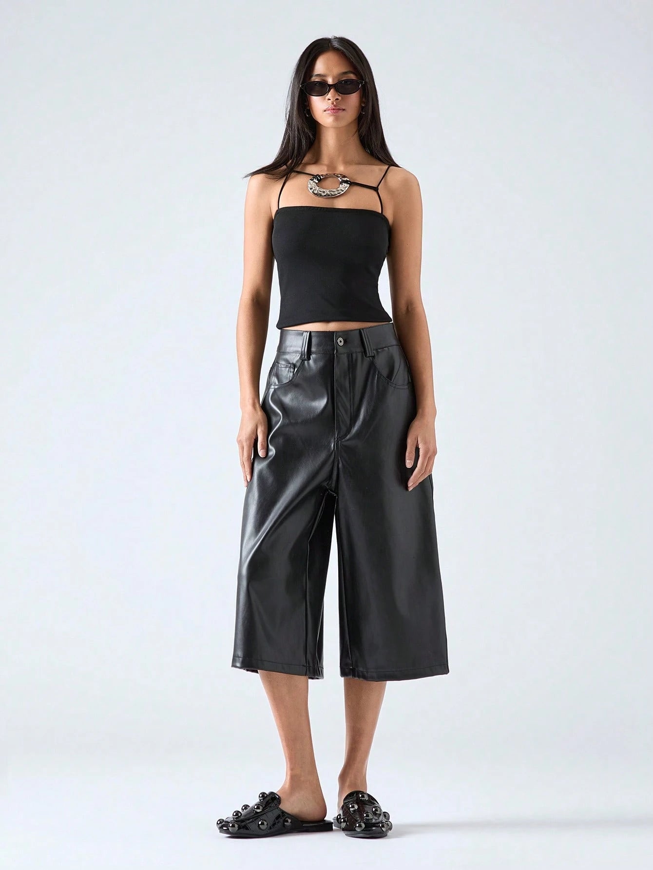 Metallic Decorative Thin Strap Top