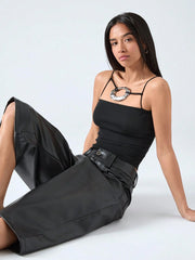 Metallic Decorative Thin Strap Top