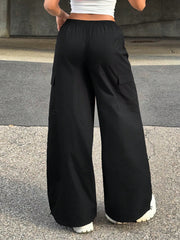 Elastic Waist Contrast Trim Wide Leg Cargo Pants