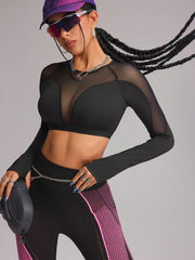 High Elastic Hollow Out Backless Breathable Mesh Cut Out Padded Gym Top
