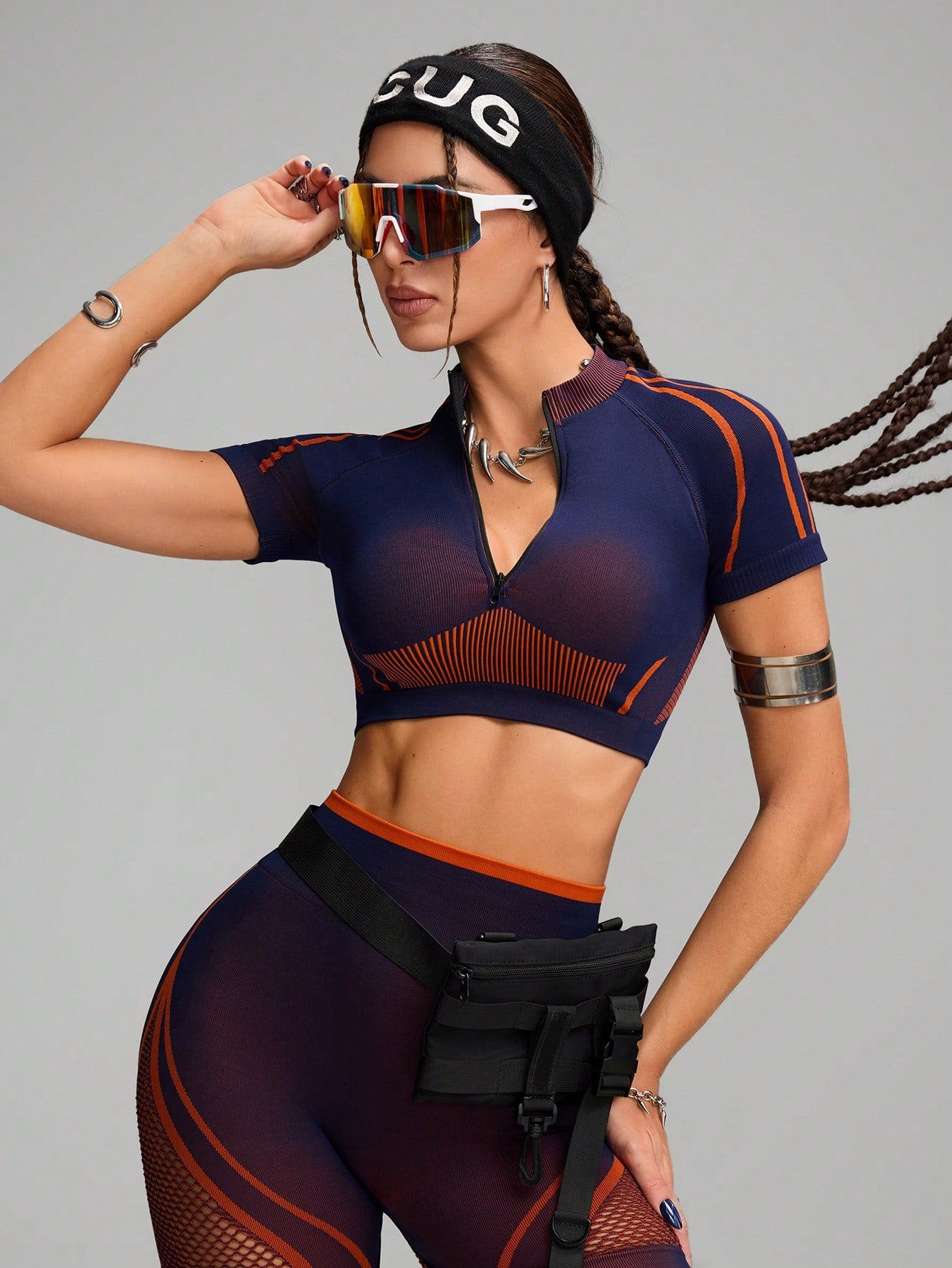Seamless Performance Cropped-Short Sleeve Zip-Up Sports Tshirt
