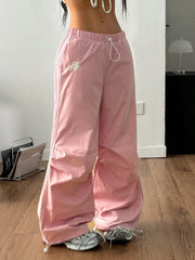 Color Block Drawstring Waist Embroidered Logo Pants