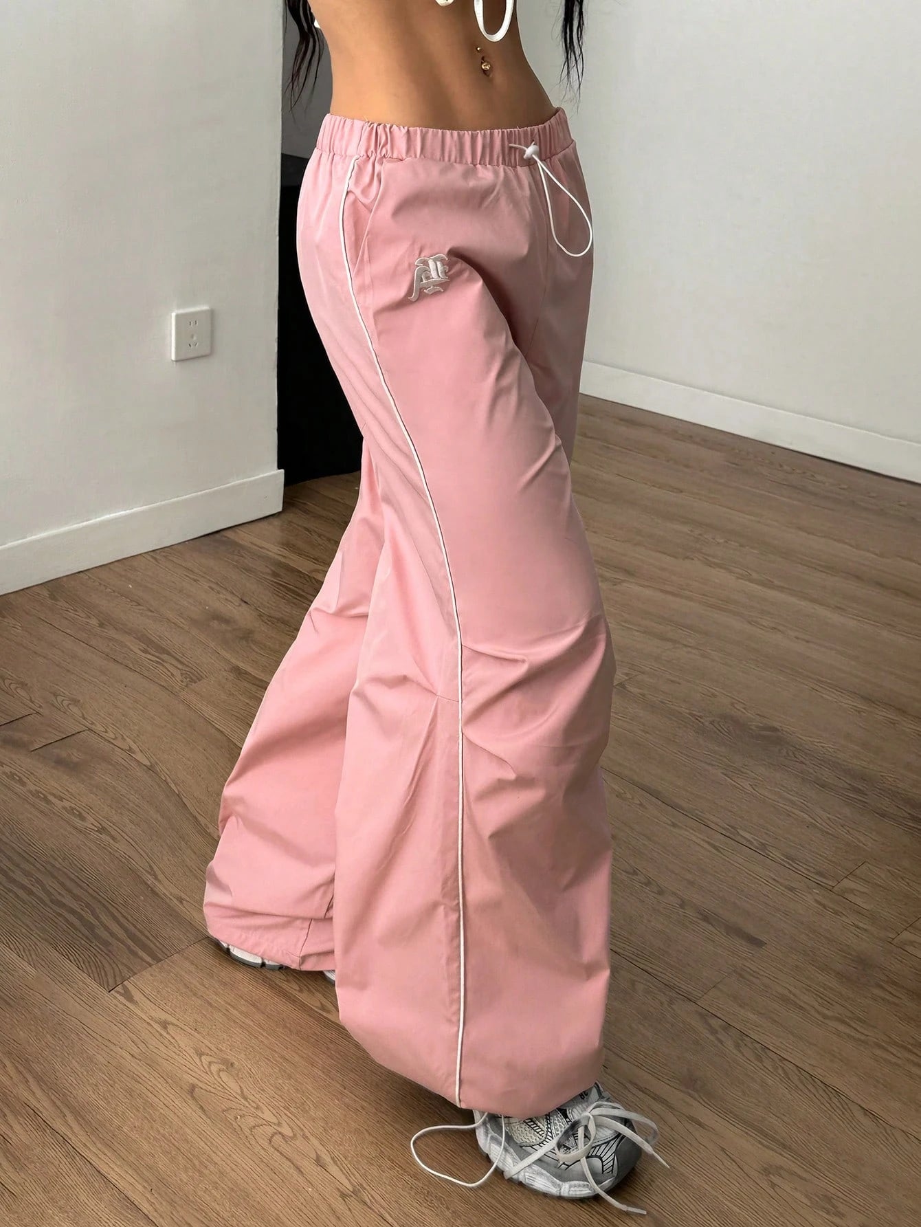 Color Block Drawstring Waist Embroidered Logo Pants