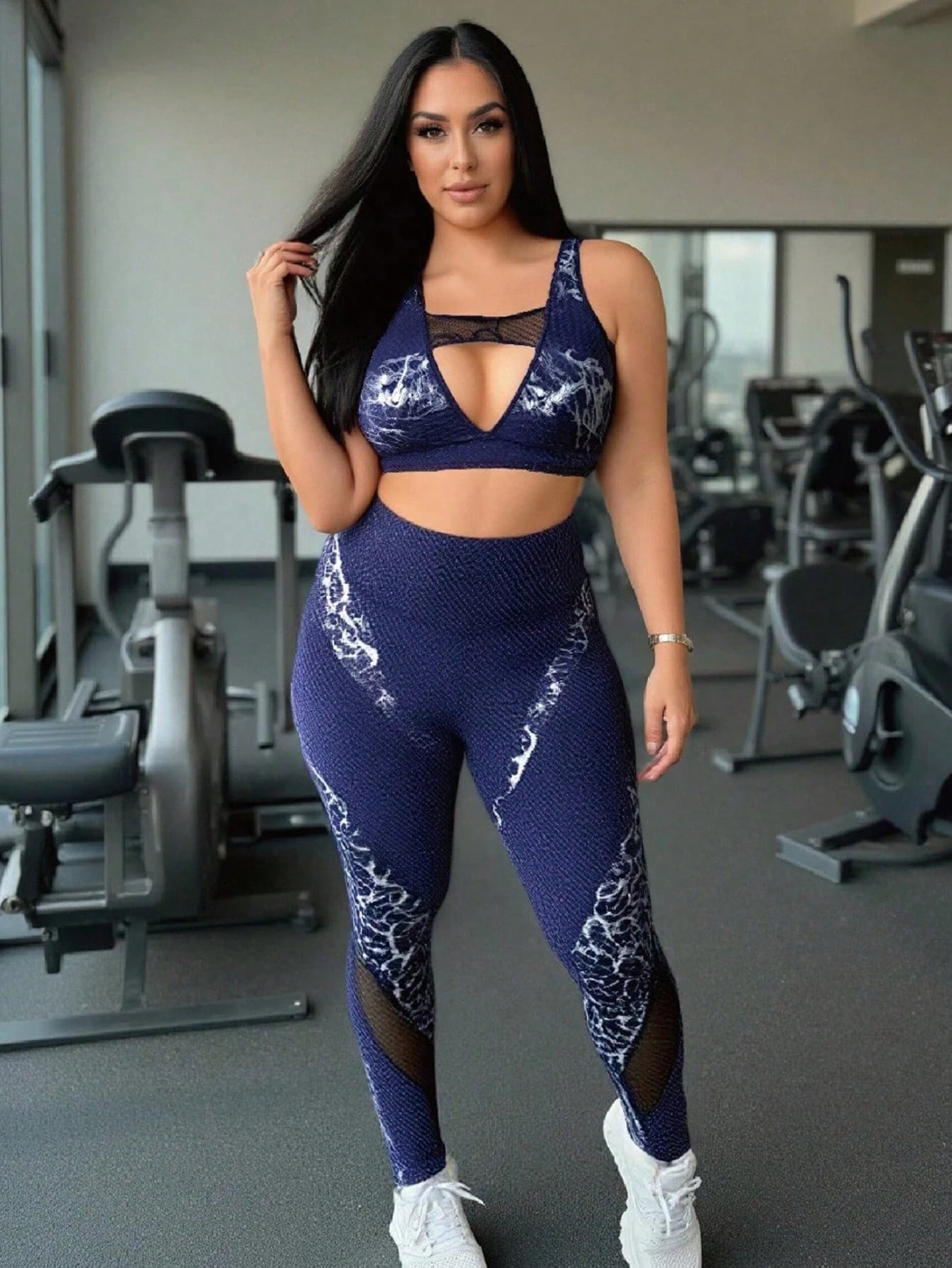 Faux Leather & Metallic Shine Padded Foil Print Sports Bra